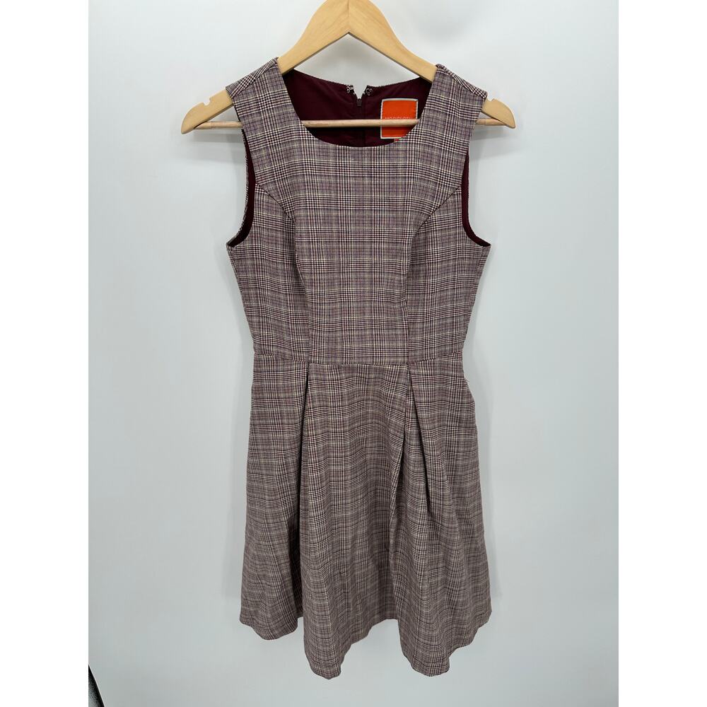 Modcloth A-Line‎ Dress Small Maroon Plaid Sleeveless Pockets Academia Clueless